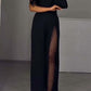 Women's fashionable and sexy jumpsuit with sloping shoulders and high slit