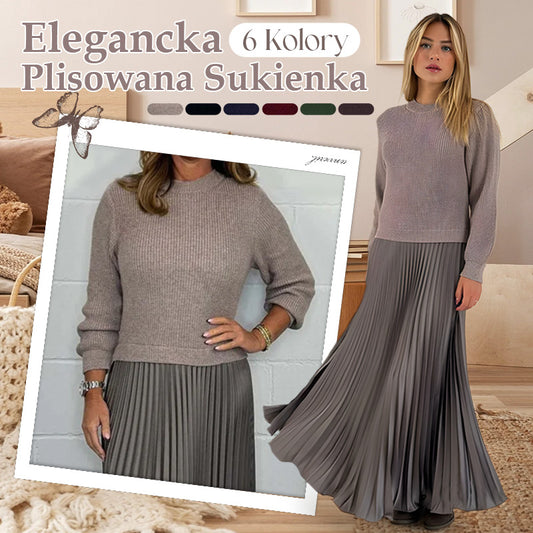 🎅🎁 Oferta ograniczona czasowo🔥Damska stylowa i elegancka plisowana sukienka z okrągłym dekoltem