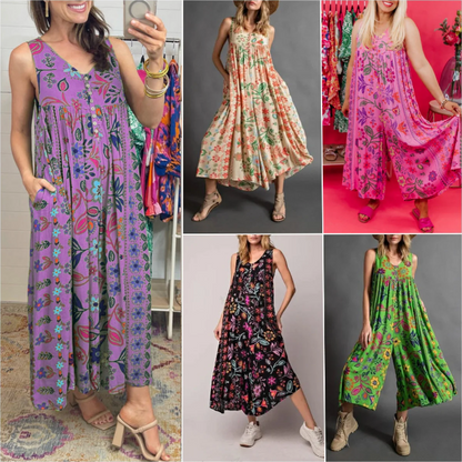 【M-4XL】💟Luźny kombinezon bez rękawów w kwiaty w stylu vintage
