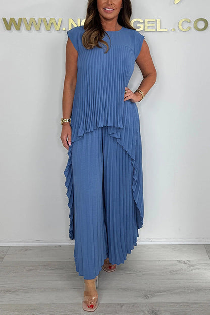 🔥👚👖Komplet damski: elegancka plisowana bluzka i przewiewne spodnie