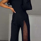 Women's fashionable and sexy jumpsuit with sloping shoulders and high slit