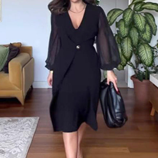 🌸【M-2XL】Eleganckie damskie sukienki z długim rękawem z siateczki V-Neck