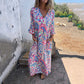 🌸 Wiosenne Specjały 🌸 Damska Boho Sukienka Maxi z Abstrakcyjnym Wzorem i Dekoltem w Serek