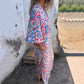 🌸 Wiosenne Specjały 🌸 Damska Boho Sukienka Maxi z Abstrakcyjnym Wzorem i Dekoltem w Serek