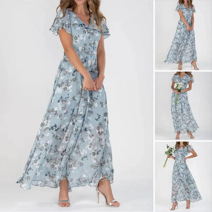 🌸Lekka sukienka maxi z krótkim rękawem w kwiaty