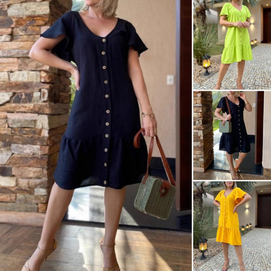 【S-2XL】💖Świeża sukienka w jednolitym kolorze