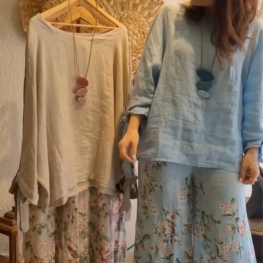 💥Damska bluzka o luźnym kroju i szerokie spodnie z kwiatowym nadrukiem